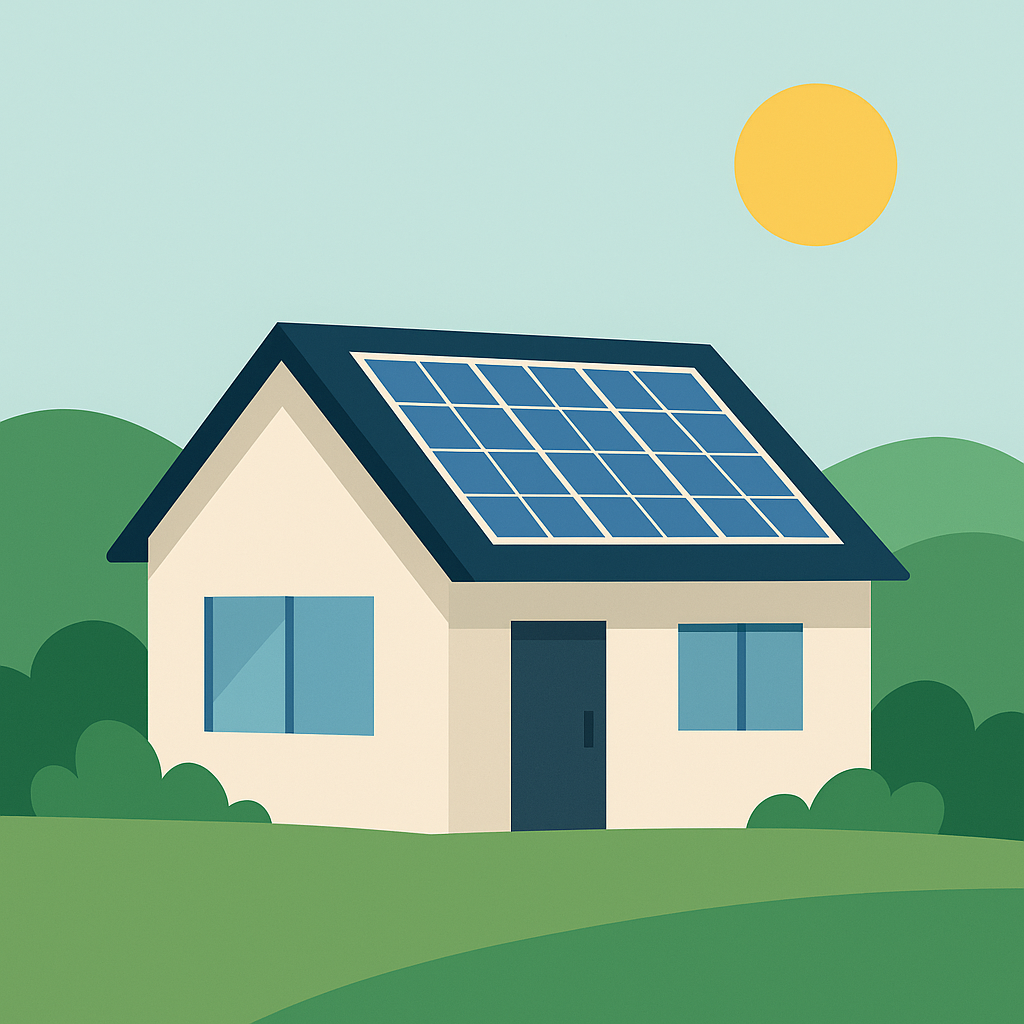 531ceff4-9ece-4fc2-8767-6834dc6709d8 - Flux Solar Energy Illustration of a house with solar on a sunny day